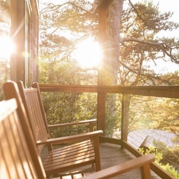 Rocking chairs on balcony at Salishan